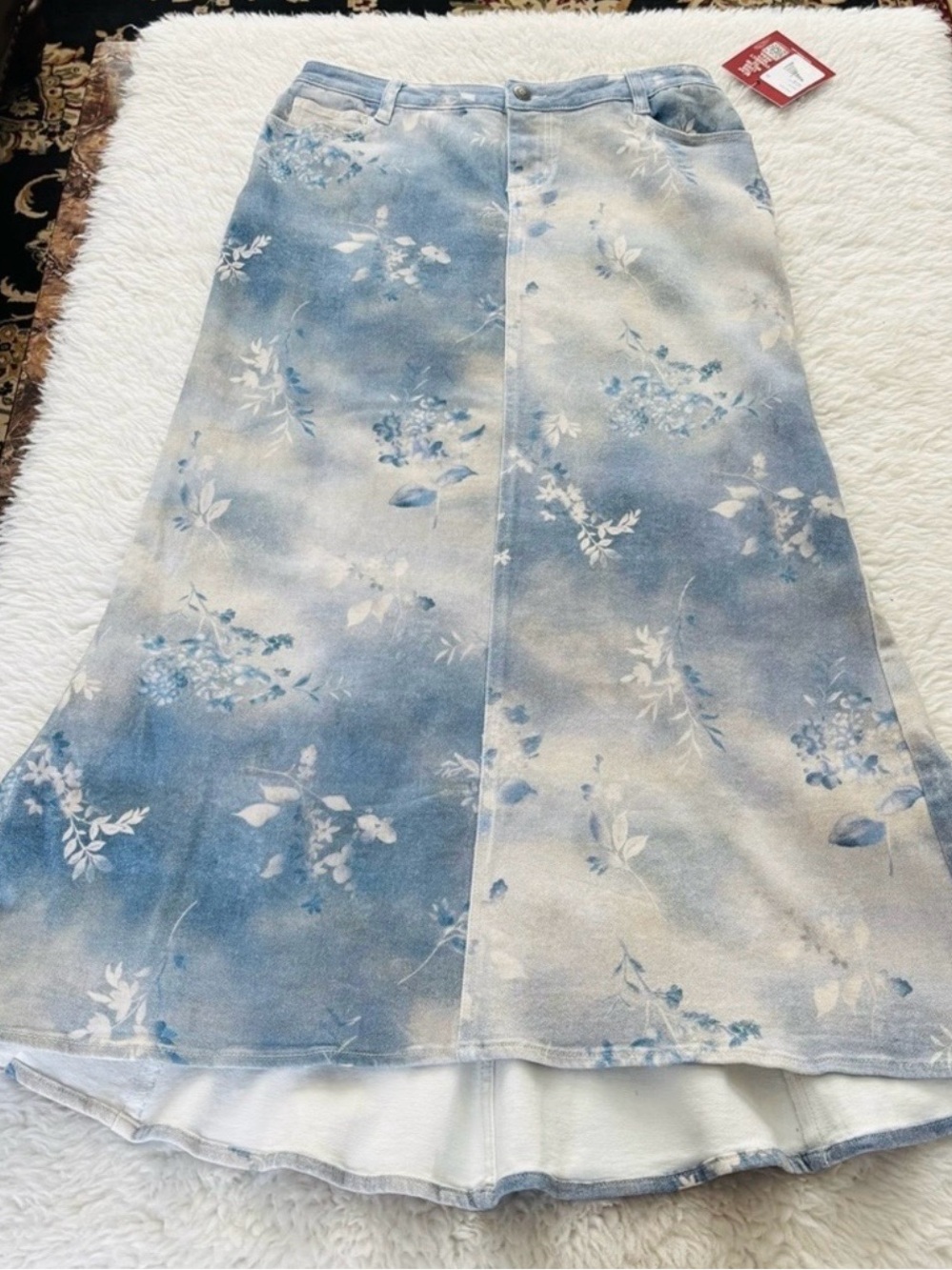 Reba Blue and Cream Floral Ombre A-Line Skirt
